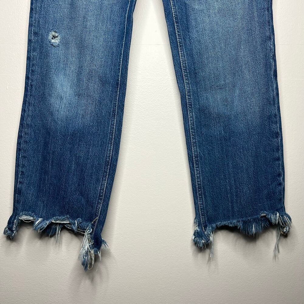 Free People We The Free Maggie Mid Rise Straight in Sequoia Blue Size 26 Raw Hem - Picture 6 of 12